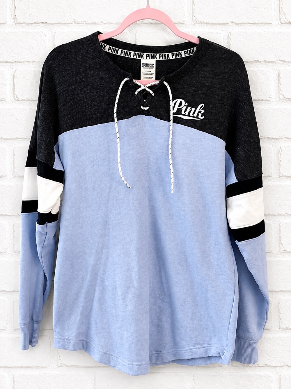 PINK Victoria’s Secret Lace Up Colorblock Long Sleeve casual Top Y2K Inspired